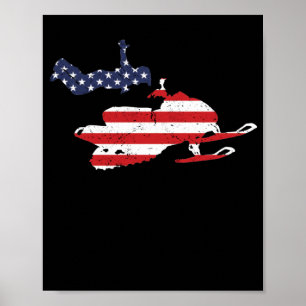 America flag snowmobile USA snow winter Poster