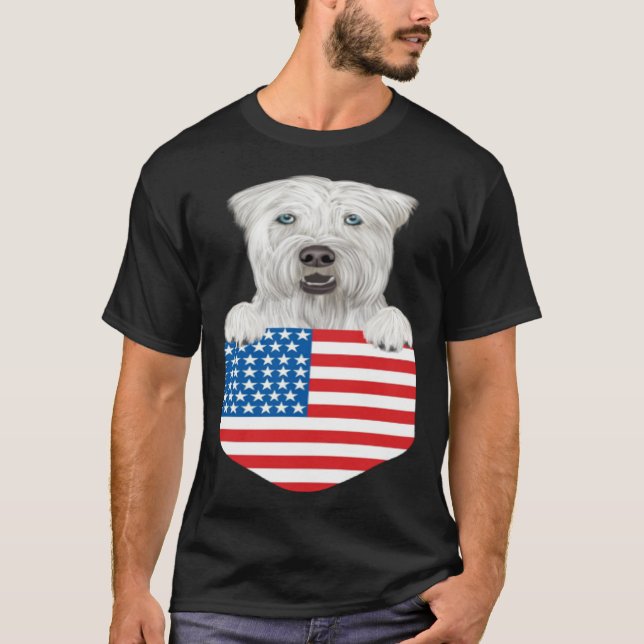 America Flag Soft Coated Wheaten Terrier Dog In Po T-Shirt (Front)
