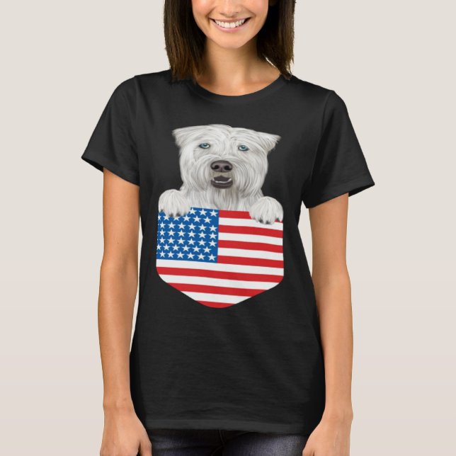 America Flag Soft Coated Wheaten Terrier Dog In Po T-Shirt (Front)