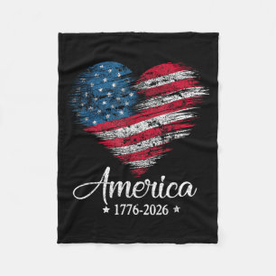 America Flag US Heart 1776 2026 4th of July 250th Fleece Blanket