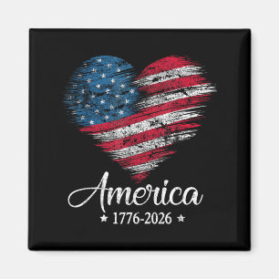 America Flag US Heart 1776 2026 4th of July 250th Magnet