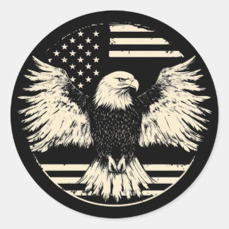 America Flag with Eagle Classic Round Sticker
