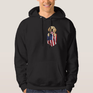 America Flag Yellow Labrador Retriever Dog In Pock Hoodie