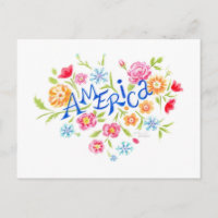 America Floral Heart Postcard