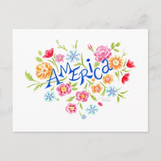 America Floral Heart Postcard (Front)