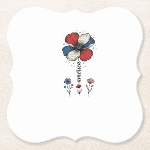 America Floral Patriotic Vintage Vector Design_1 Paper Coaster