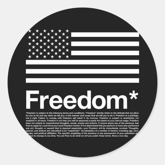 America: Freedom terms and conditions Classic Round Sticker (Front)