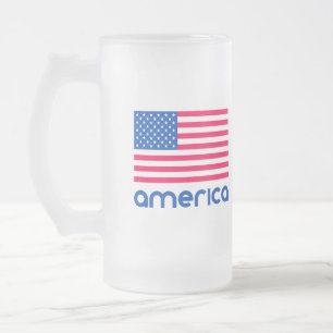 America Frosted Glass Beer Mug