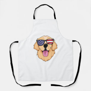 America Golden Retriever 4th of July for Men Boys Apron