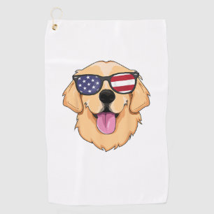 America Golden Retriever 4th of July  for Men Boys Golf Towel