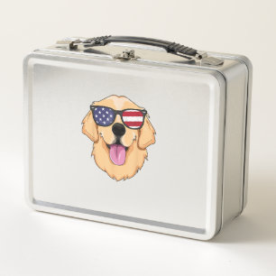 America Golden Retriever 4th of July for Men Boys Metal Lunch Box