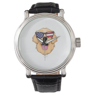 America Golden Retriever 4th of July  for Men Boys Watch
