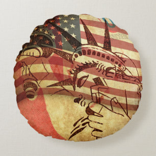 America, grunge background round cushion