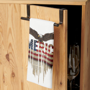 America grunge flag and eagle tea towel