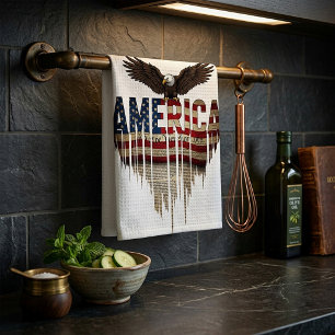 America grunge flag and eagle tea towel