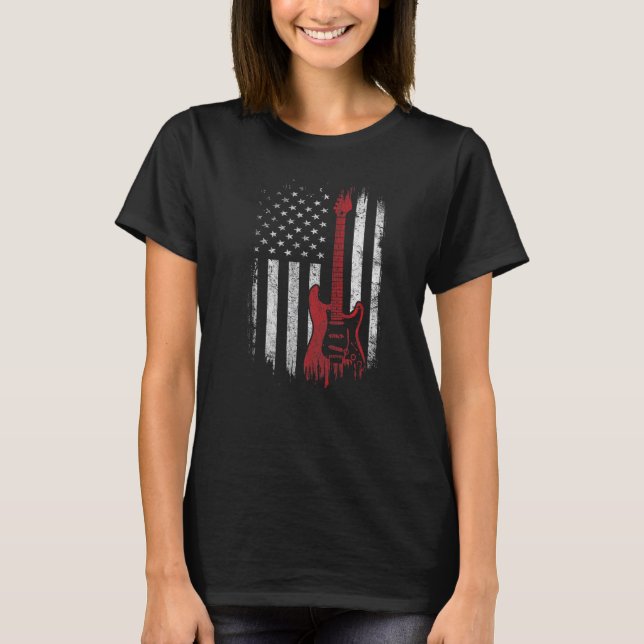 America Guitarist Music Patriotic American USA Fla T-Shirt (Front)
