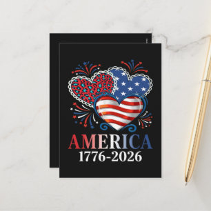 America Hearts 1776-2026 Patriotic Holiday Postcard
