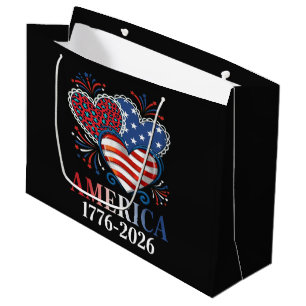 America Hearts 1776-2026 Patriotic Large Gift Bag