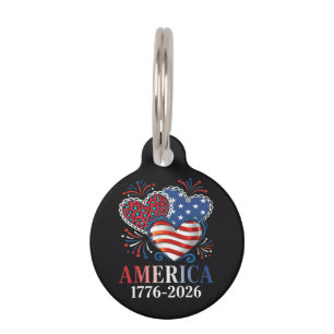 America Hearts 1776-2026 Patriotic Pet Tag