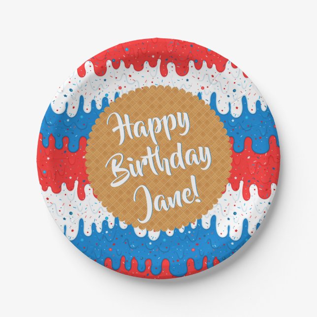 America Ice Cream Birthday Paper Plate (Front)