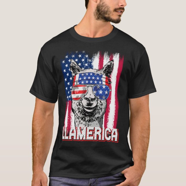 America Independence Day Flag Llama Llamerica T-Shirt (Front)