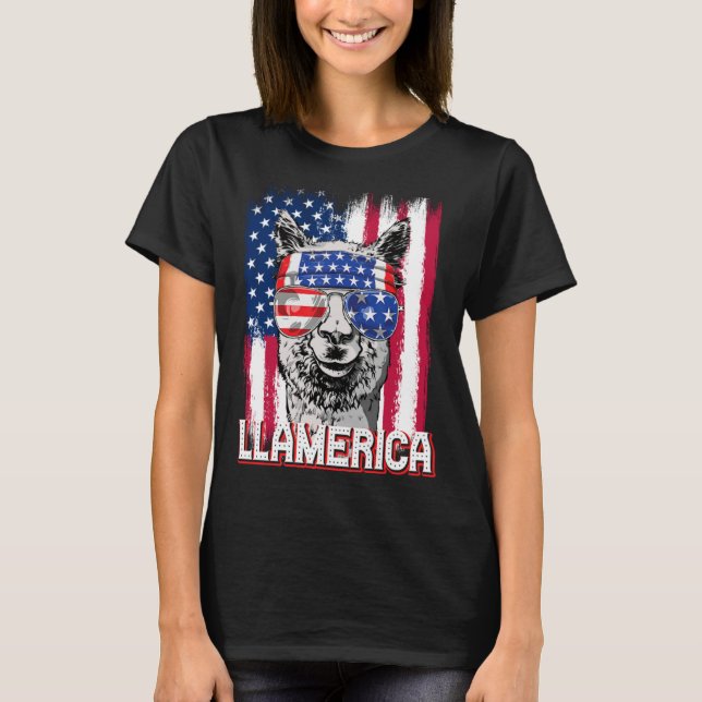America Independence Day Flag Llama Llamerica T-Shirt (Front)