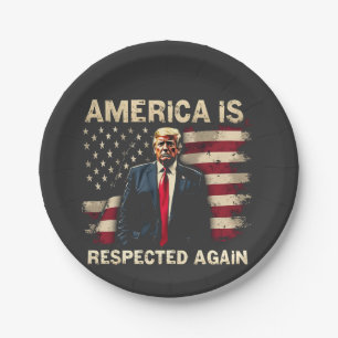 America is Respected Again Trump USA 4Th Of July Paper Plate
