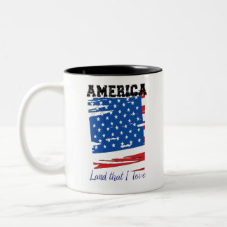 America, Land I Love, Distressed USA Flag Two-Tone Coffee Mug
