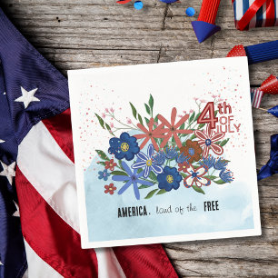 "America Land of the Free" 4th of July Floral Napkin