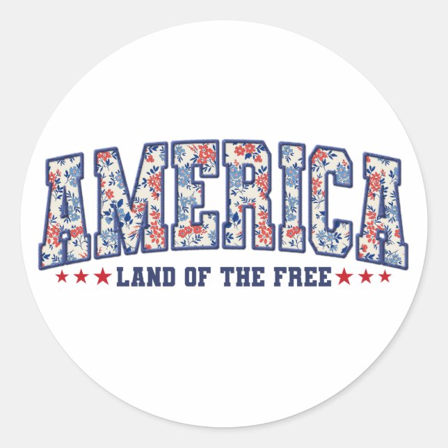 “America: Land of the Free”  Classic Round Sticker (Front)
