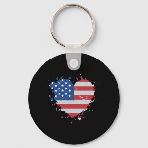America Love Flag Usa Heart 4th Of July American P Key Ring