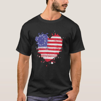 America Love Flag USA Heart 4th Of July American P T-Shirt