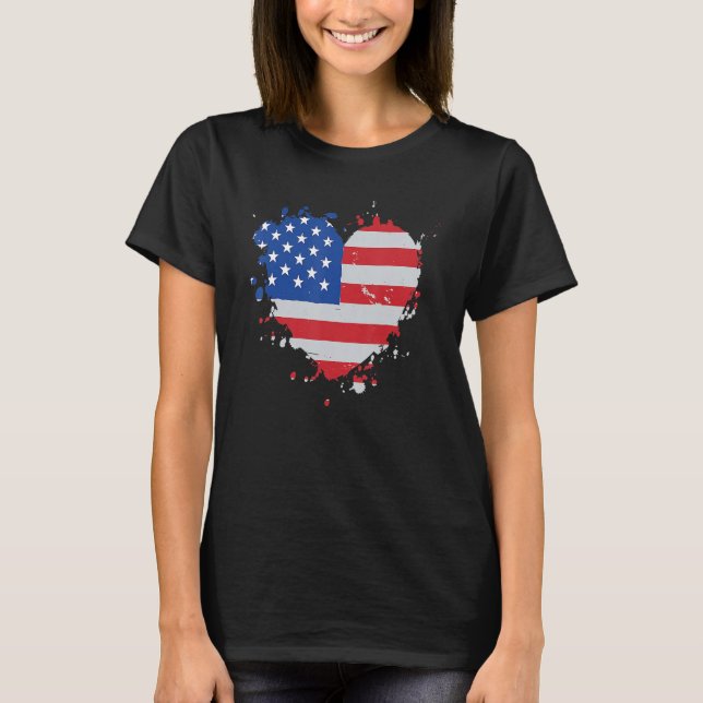 America Love Flag USA Heart 4th Of July American P T-Shirt (Front)