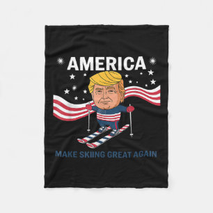 America Make Skiing Great Again Donald Trump Fleece Blanket