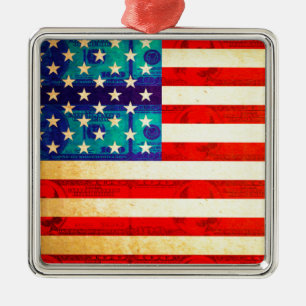 America money flag metal tree decoration