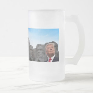 AMERICA MT. RUSHMORE & TRUMP  GLASS DESIGN  FROSTED GLASS BEER MUG
