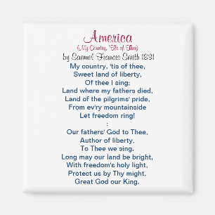 America (My Country, 'Tis of Thee) 1831 Magnet