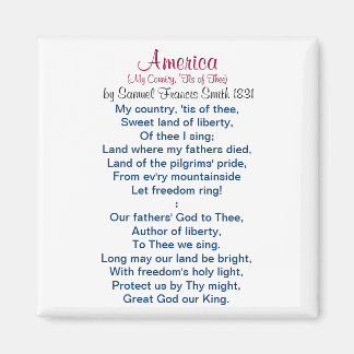 America (My Country, 'Tis of Thee) 1831 Magnet