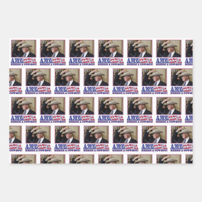 America Needs a Cowboy - Trump 2020 Wrapping Paper Sheet (Front)