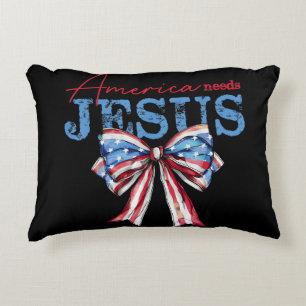 America Needs Jesus Christian USA Flag Coquette 4t Decorative Cushion