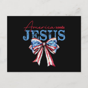 America Needs Jesus Christian USA Flag Coquette 4t Holiday Postcard