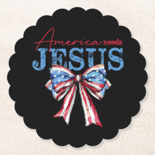 America Needs Jesus Christian USA Flag Coquette 4t Paper Coaster