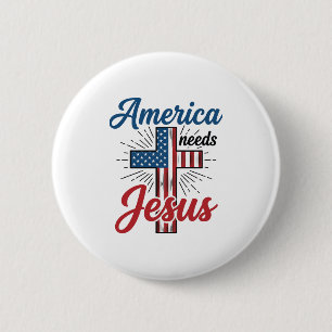 America Needs Jesus Patriotic Cross Shirt Design_1 6 Cm Round Badge