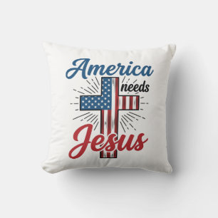 America Needs Jesus Patriotic Cross Shirt Design_1 Cushion