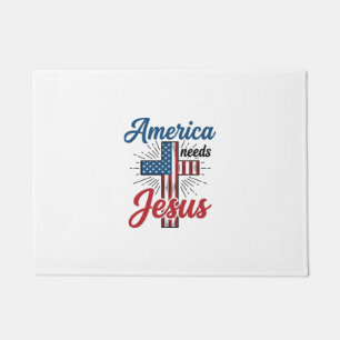 America Needs Jesus Patriotic Cross Shirt Design_1 Doormat