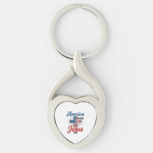 America Needs Jesus Patriotic Cross Shirt Design_1 Key Ring