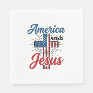 America Needs Jesus Patriotic Cross Shirt Design_1 Napkin