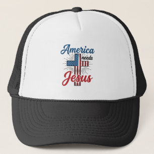 America Needs Jesus Patriotic Cross Shirt Design_1 Trucker Hat