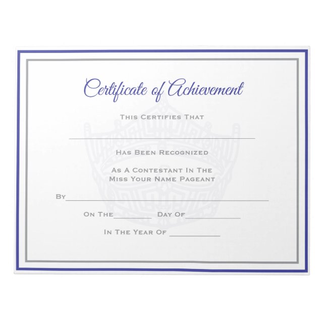 America Pageant Crown Certificate Achievement Awrd Notepad (Front)