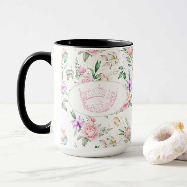 America Pageant Crown Rose Print Two tone Mug (With Donut)
